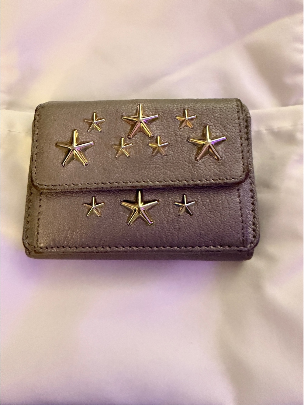 Jimmy Choo Nemo Grey Grainy Leather Wallet with Star Studs EUC - Picture 4 of 6